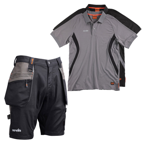 Scruffs Worker Plus Shorts + 2 Tech Polo-Shirts Bundle