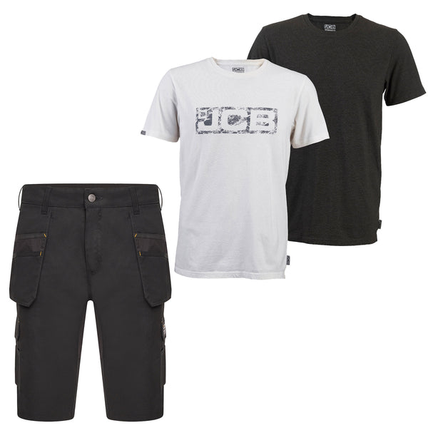 JCB Trade Hybrid Shorts & Essential Twin Pack T-Shirt Bundle
